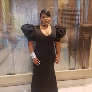 Black high shoulder prom dress